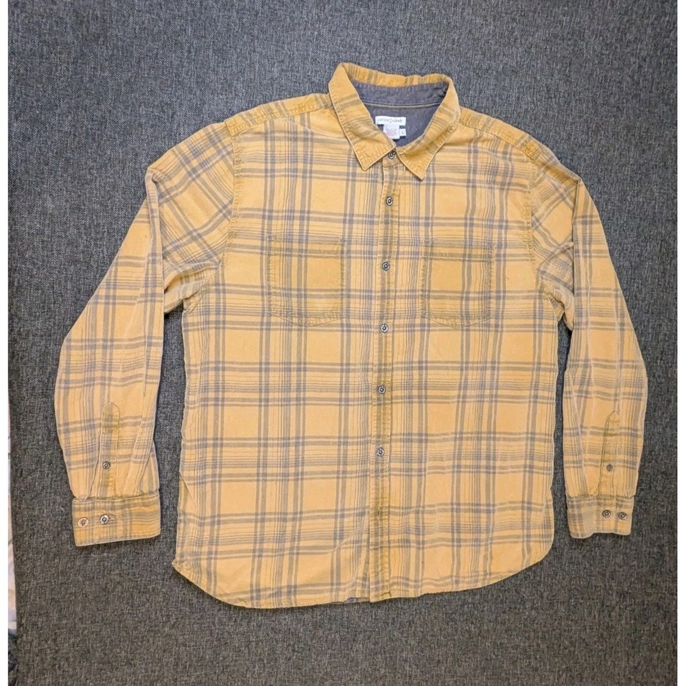 Carbon 2 Cobalt Mens Large Yellow Plaid Check Button Up Flannel Collared Shirt